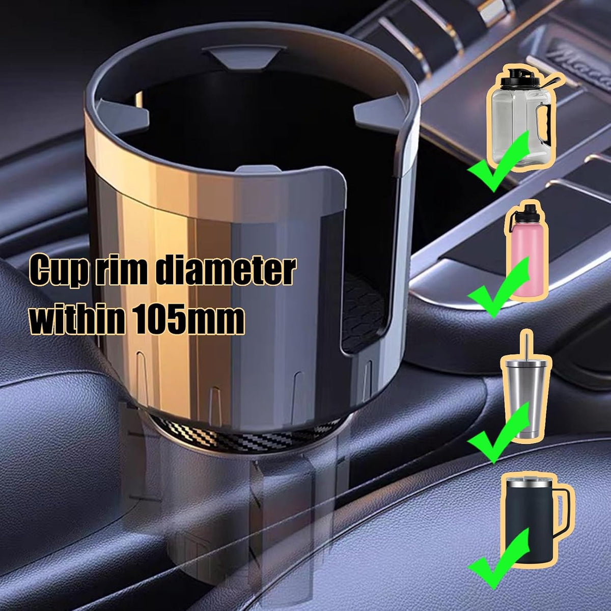 Car Cup Holder Expander with Phone Holder for Kia EV6 GT-Line EV SUV 2022-2025, Extra Wide Drink Caddy Adjustable Base for 105mm Bottles Handled Mugs,Without Phone Holder
