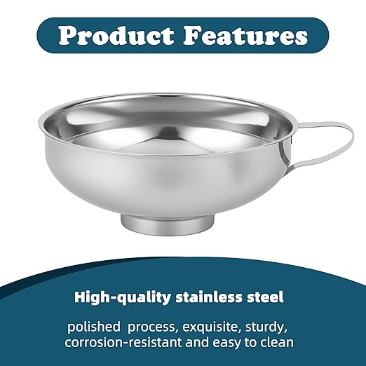 Enfete Stainless Steel Wide-mouthed Kitchen Funnel, 2 Sets with Filter, Suitable for Wide-mouthed and Regular-Sized Cans, Ideal for Transferring Liquids and Solids, Oils, Beans and Jams