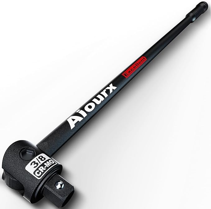 3/8" Drive 17.5 Inch Breaker Bar, Heavy Duty Head, Premium Chromium-Molybdenum Steel, Laser Etched Marking, for Grip and Break Loose Tight Bolts, Nuts