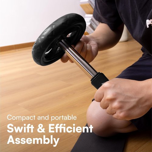 H&S Ab Roller Wheel | Core Workout Equipment with Extra Thick Knee Pad Mat - Dual Glide Wheels