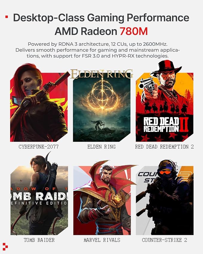 ACEMAGIC X3 Mini Gaming PC Ryzen 7 H 255 Radeon 780M 16GB 1TB Windows11 Pro | 54W Unlocked Performance, Retro Console, 8K Triple Screen, Quiet Cooling, 2.5G LAN, 6×USB Ports Gaming & Content Creation