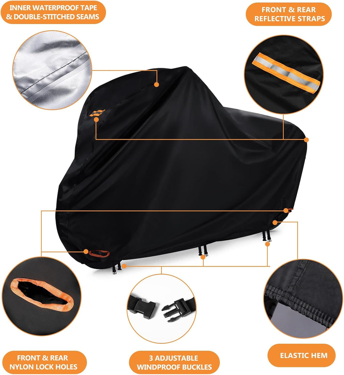 Skiennix Bike Cover - Waterproof Outdoor Bicycle Protection with Lock Holes & 3 Buckles | Heavy Duty 420D Material for Bikes Up to 68 Inches