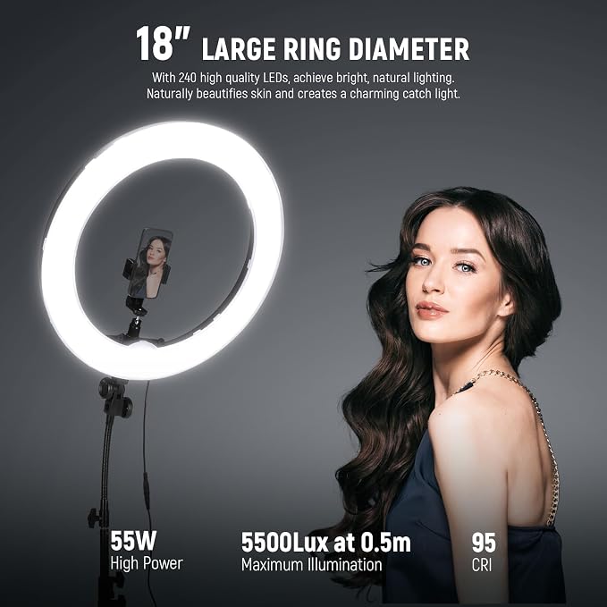 NEEWER Ring Light 18inch Kit: 55W 5600K Professional LED