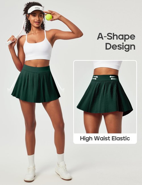 Heathyoga Pleated Tennis Skirts for Women High Waisted Athletic Skorts for Woman with Pockets Tummy Control Golf Skirts Dark Green