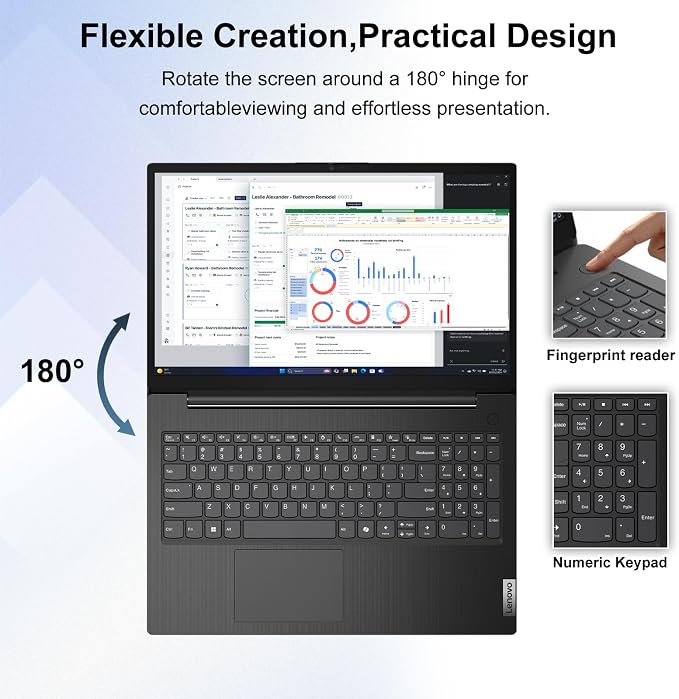 Lenovo V15 Gen 5 15.6" FHD Business Laptop, 12GB DDR5 RAM, 1TB Storage, Intel Core i3 6-core CPU, W11 Pro, Ethernet RJ-45, AI Copilot Key, Webcam w/Shutter, Security Chip Discrete TPM 2.0, Black