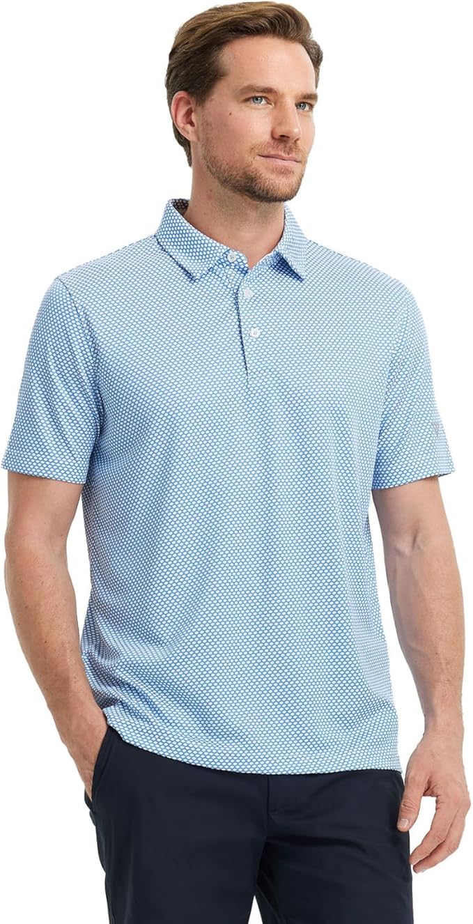 M MAELREG Golf Shirts for Men Moisture Wicking Jacquard Breathable Performance Dry Fit Collared Mens Polo Shirts Short Sleeve