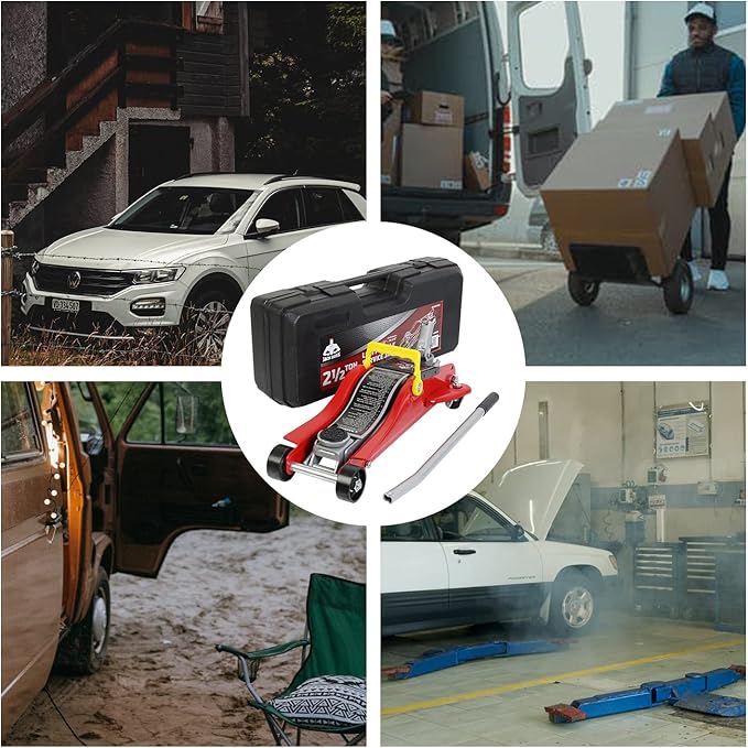 Jack Boss Floor Jack 2.5 Ton (5500 LBs) Hydraulic Low Profile Trolley Car Jack with Portable Storage Case, Lifting Range 3.5" to 14", Fit Use for Automotive Sedans, Red