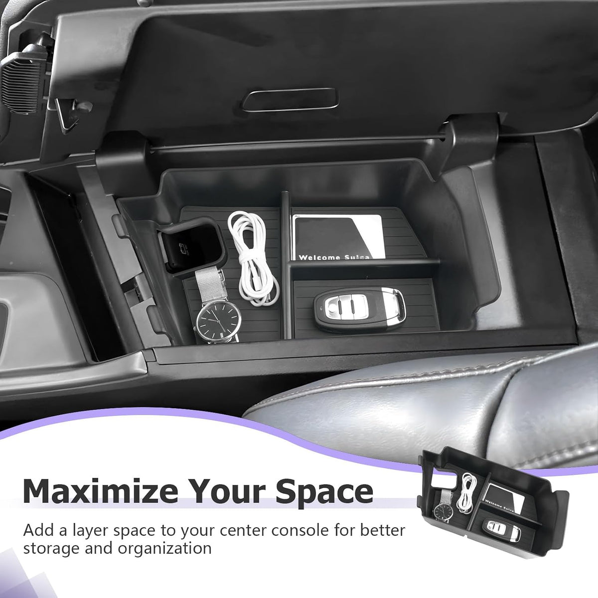 LUWU 2024-2027 Charger Daytona Center Console Organizer for 2024 2025 2026 2027 Charger Daytona R/T Scat Pack Accessories OEM Fit Armrest Console Storage Box Insert Tray Durable ABS Material Black