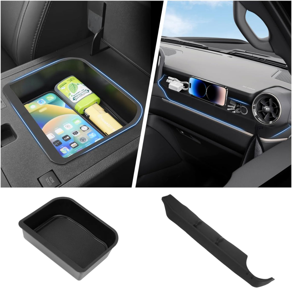 Autorder 2PCS Center Console Organizer for 2024-2026 Toyota Land Cruiser Prado 250 LC250 Accessories Armrest Storage Box Silicone Dash Organizer Center Console Insert Tray with Anti-Slip Mat