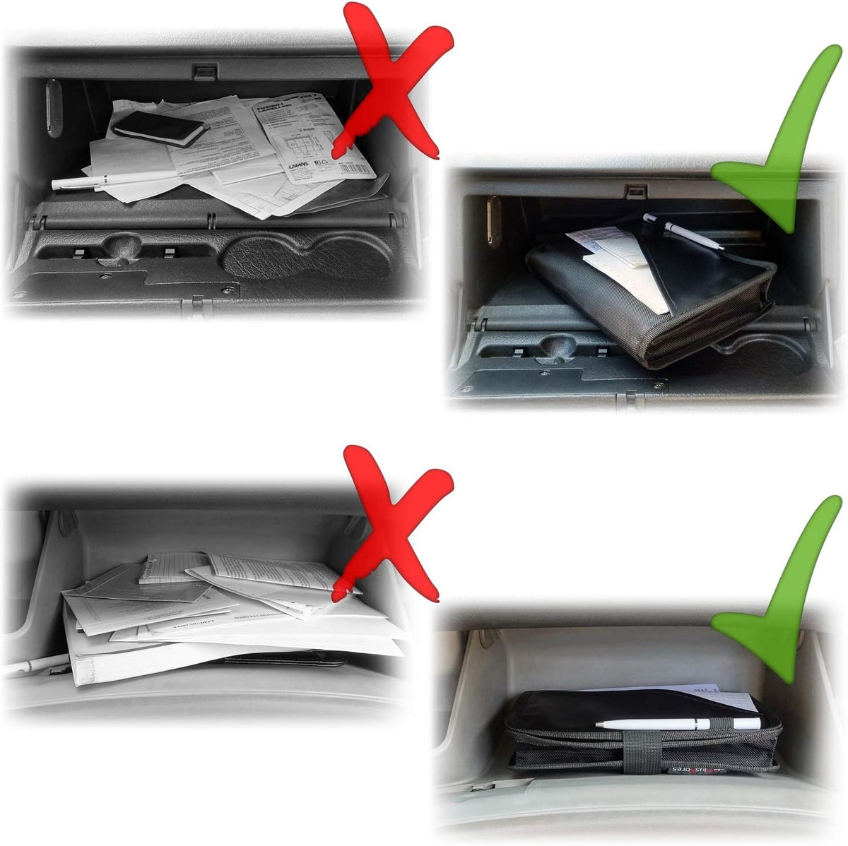 PlusXpres Glove Box Compartment Organizer - Car Document Holder - Gray | Owner Manual Case Pouch, Vehicle Storage Wallet for Registration and Insurance Card, Auto Paperwork Holder, Log Book included