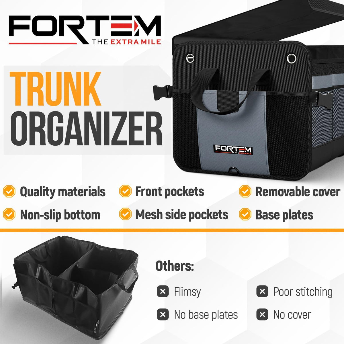 FORTEM Trunk Organizer - Collapsible Car Organizer & Storage Bag for SUVs