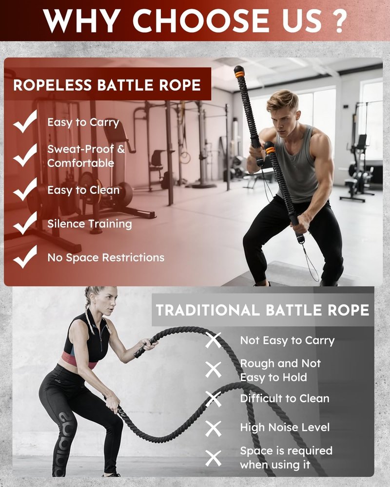 Ropeless Cordless Portable Battle Ropes for Home Gym,Adjustable Weight Z-Rope,Workout Equipment Weighted,Exercise Strength Training,No Endless Jump Rooes,Fitness Working Flex Springs Sticks(Gray)