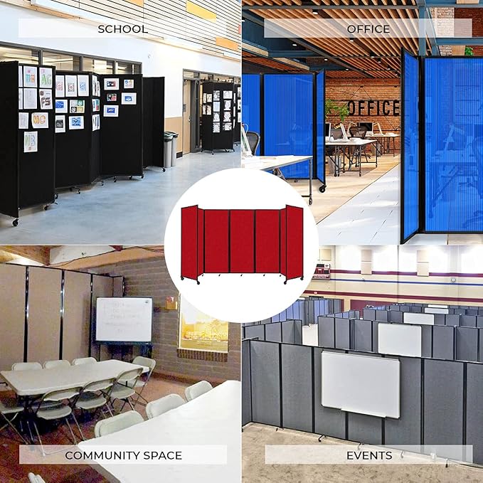 Versare Room Divider 360 Portable Wall Partition | Folding Panels | Large Freestanding Divider | Locking Wheels | Temporary Room Separator | 14' x 7'6'', Red