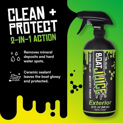 Boat Juice Necessity Boat Cleaner Kit - Exterior Water Spot Remover & Interior Vinyl Cleaner | Includes 2 Microfiber Towels | Marine Detailing Made in USA