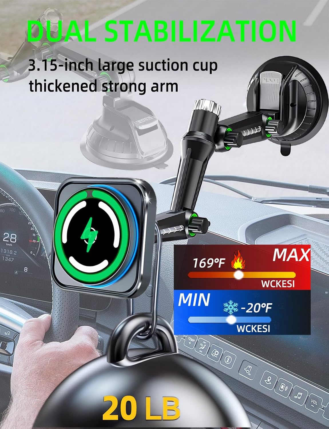 for MagSafe Car Charger Phone Mount Holder for Truck, 15W Fast Power