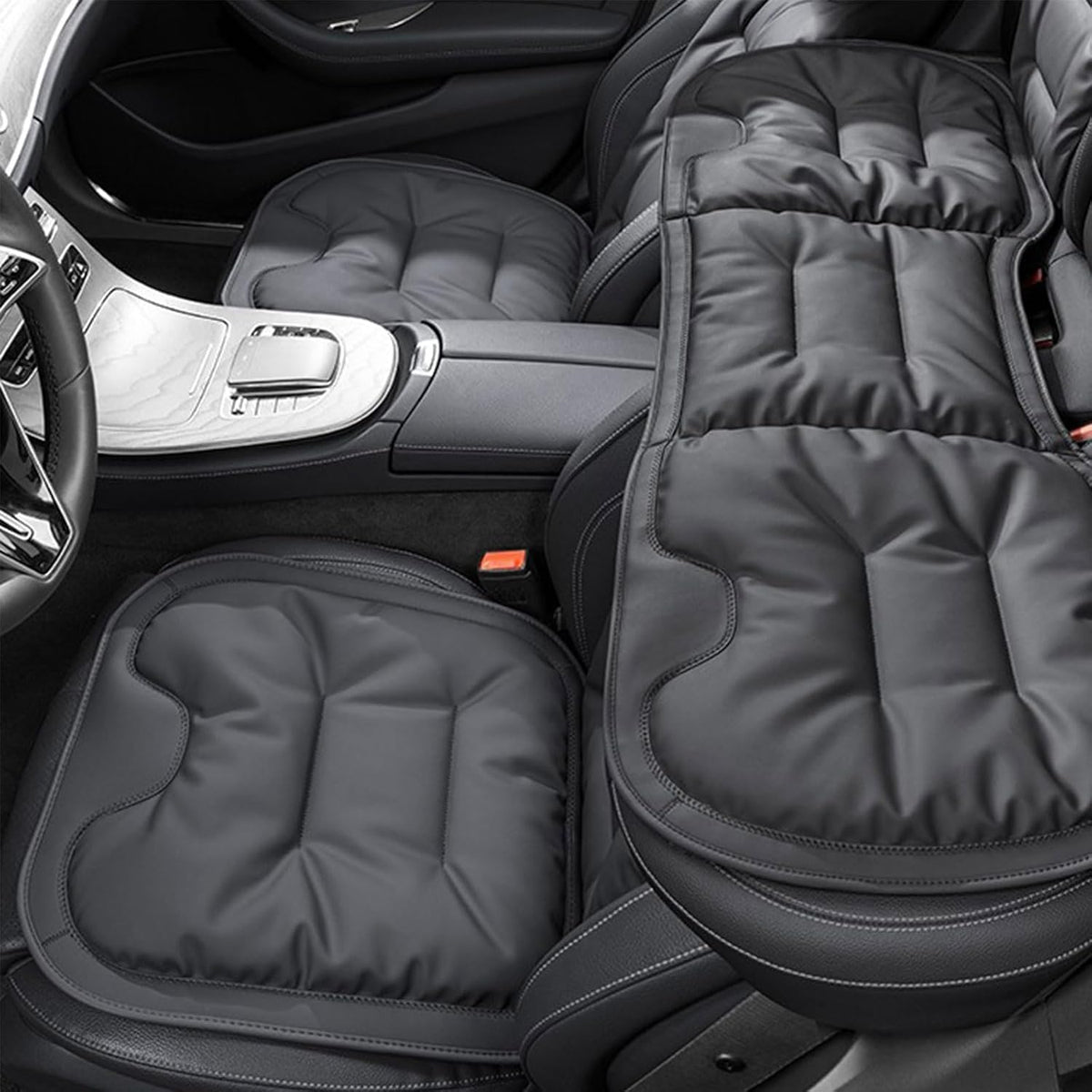 Car Seat Cushion, 2026 New Skin-Friendly Leather Seat Cushions, Breathable Dirt-Repellent Memory Foam Pad for Most Auto & Office Chairs (3pcs Black)