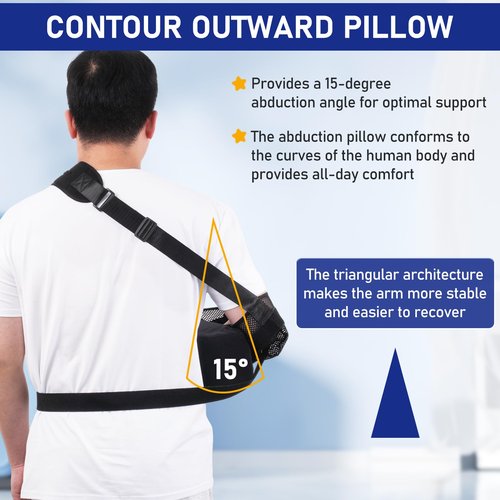 GAOUREL Comfortable arm sling Equipped with a padded sling, removable abduction pillow, training ball, and stabilization support plate to help you recover comfortably after a rotator cuff tear and arm pain.（Black-pillow)