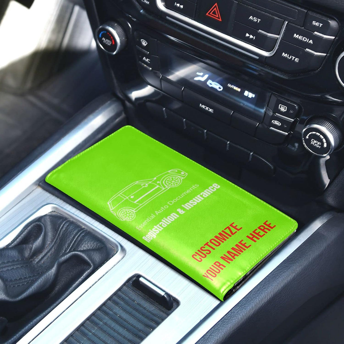 Custom Car Registration and Insurance Card Holder Personalized Leather Glove Box Organize Men Women Wallet Accessories Case for Cards, Essential Document Driver License Fluorescent Green