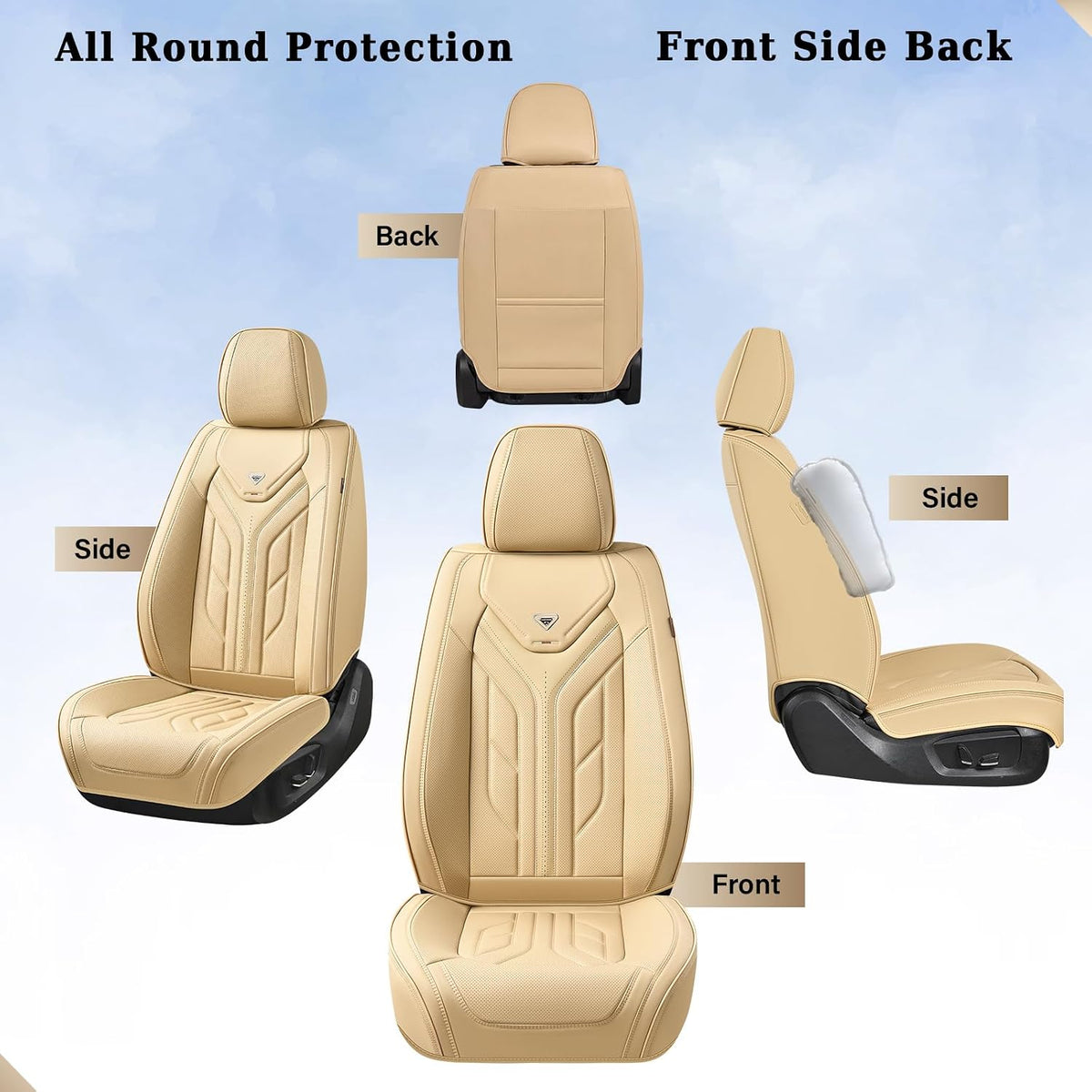 Coverado Seat Covers, Car Seat Covers Front Seats, Leather Seat Covers for Cars, Automotive Seat Covers Car Seat Protector Car Seat Cushion Universal Fit for Most Sedans SUV Pick-up Truck(Beige)