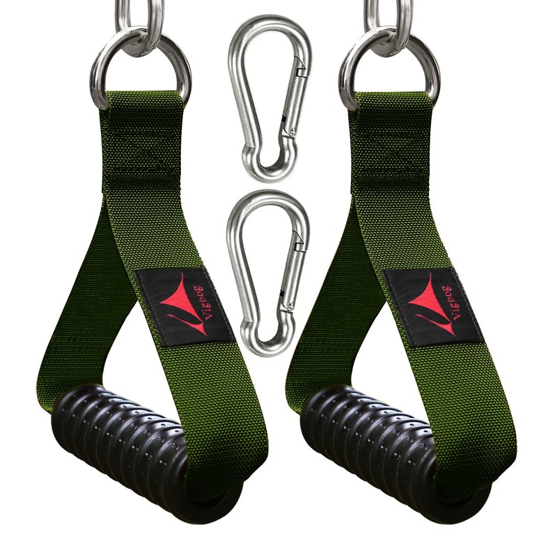 Vigoog Heavy Duty Gym Exercise Handles Attachment for Cable Machine,Resistance Band,Pulley System Home Fitness Workout Equipment, with Elastic Rubber Grip and 2 Large Carabiners (Military Green)