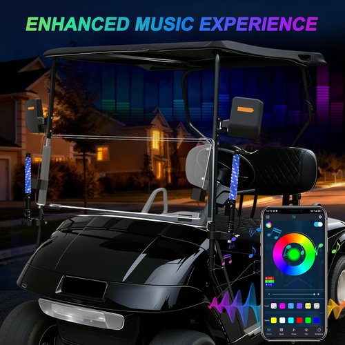 iLSKW 2-Pack 1FT Golf Cart LED Whip Lights Holder, for 0.59-1.18" Rails, APP&Remote Control RGB Whips, with Brake Turn Reverse Signal Function, for 36V 48V 72V Golf Carts (Included DC Converter)