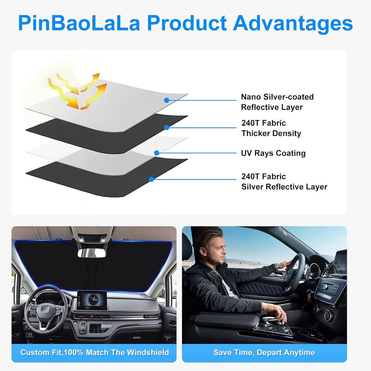 Car Sun Shade for 2009-2014 Ford F150 Accessories Windshield Sunshade Cover Front Window Shade Custom Fit F150Sun Visor Protector Foldable Blocks UV Rays