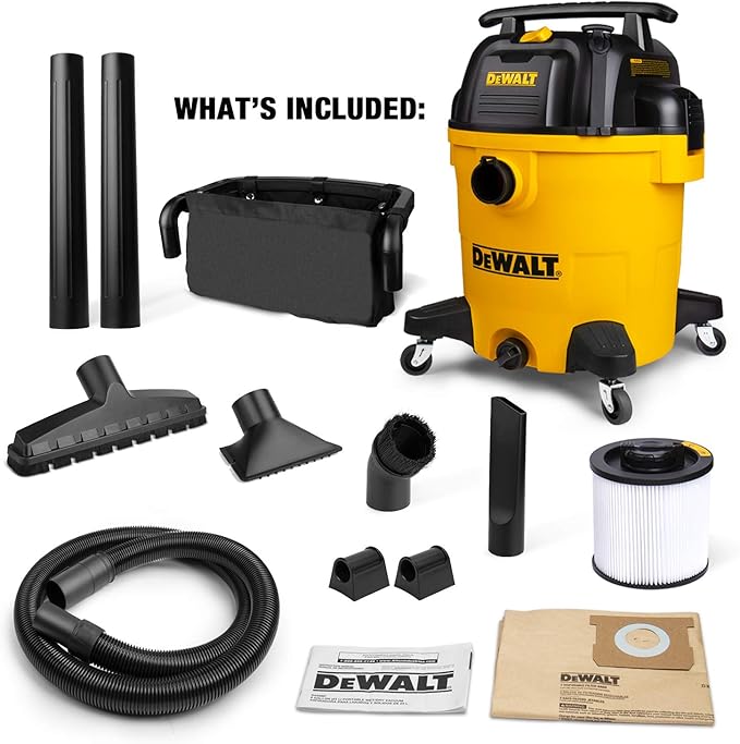 DEWALT 12 Gallon Poly Wet/Dry Vac, 5.5 HP Shop Vacuum Wet Vacuum Cleaner for Workshop, Jobsite, Commericial Area, Large Pick-Up Capacity, Yellow,DXV12P