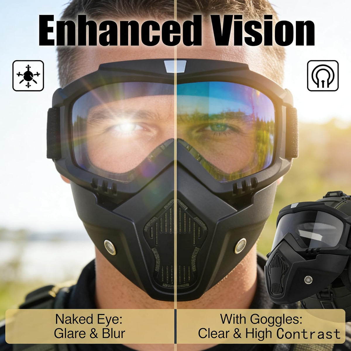 Skiennix Paintball Mask - Anti-Fog Full Face Tactical Goggles | Removable Face Mask for Men & Women