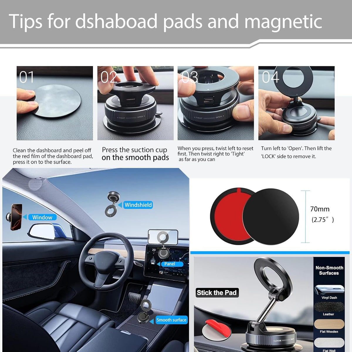Galundge Vacuum Suction Magnetic Phone Holder, 2026 Upgraded Foldable Retractable Suction Cup Car Phone Mount for Magsafe, 360° Adjustable Magnetic Phone Stand for Cars/Gyms/Mirrors/Smooth Surface