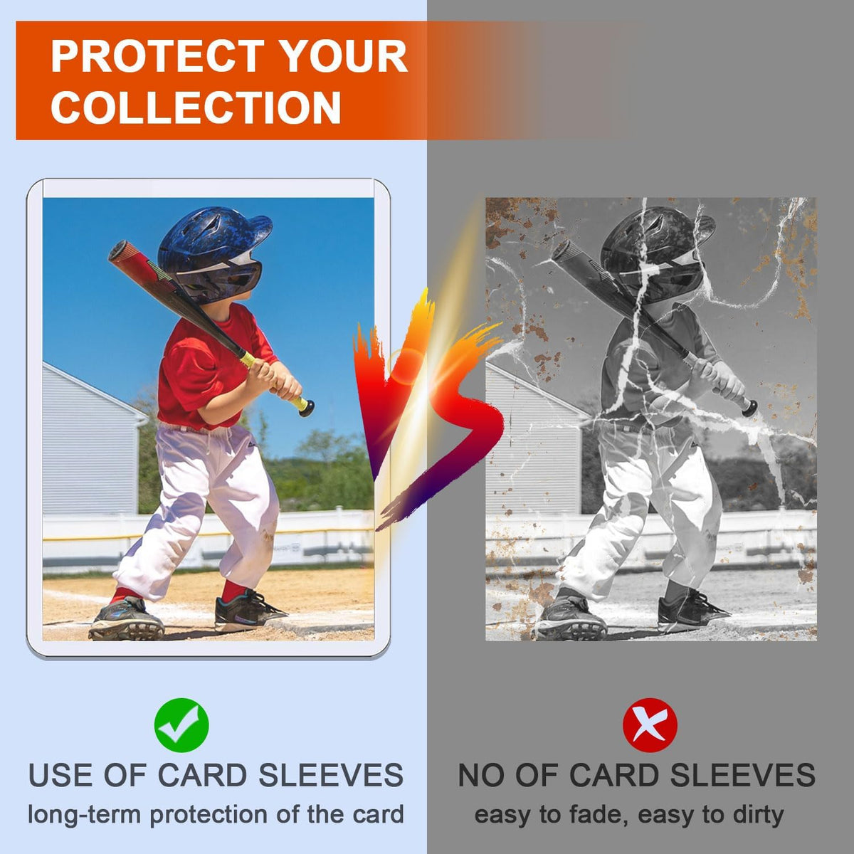 TARUMG Premium Baseball Card Sleeves - 200 Top Load Protectors for Trading Cards | 3" x 4" Standard Size