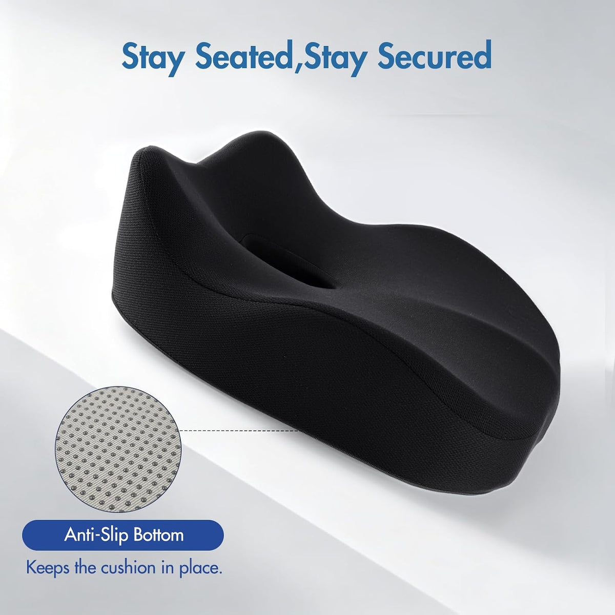Car Seat Cushion, Ergonomic Memory Foam Car Seat Pad for Sciatica Pain Relief, Larger Driving Seat Cushion for Car Short Drivers on Long Drives - Butt Cushion for Car,Truck, Office - Black