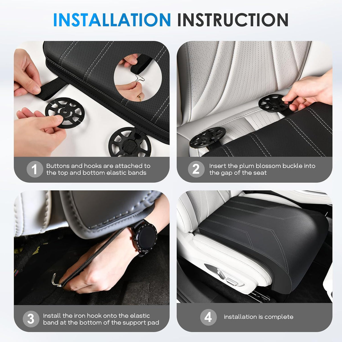 FLORICH Car Seat Extender Leg Support Cushion for Driver Seats Office Chair, Leather Widened seat Cushion for Long Drivers Universal Car Seat Cushion Legs Rest Pads-Black