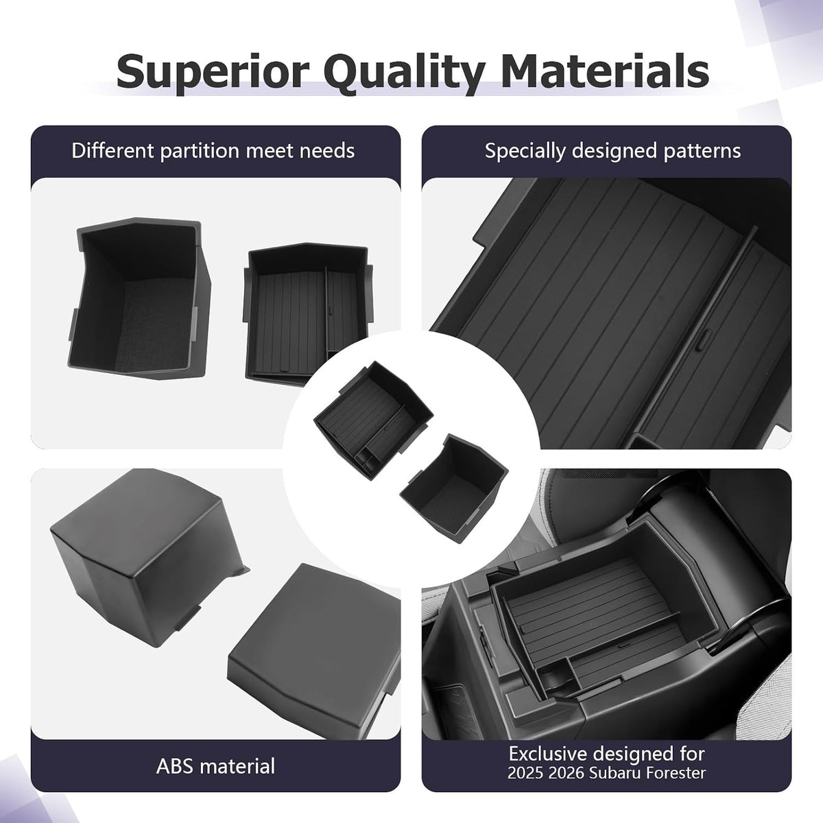 LUWU for 2025 2026 Subaru Forester Accessories for 2025 Forester Base/Sport/Limited Armrest Console Secondary Storage Box Insert Tray ABS Material Black 2-Pack(Not for 2026 Touring/Wilderness/Premium)