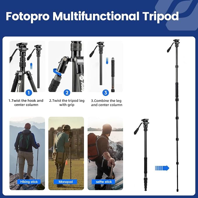 Fotopro 59" Carbon Fiber Travel Tripod