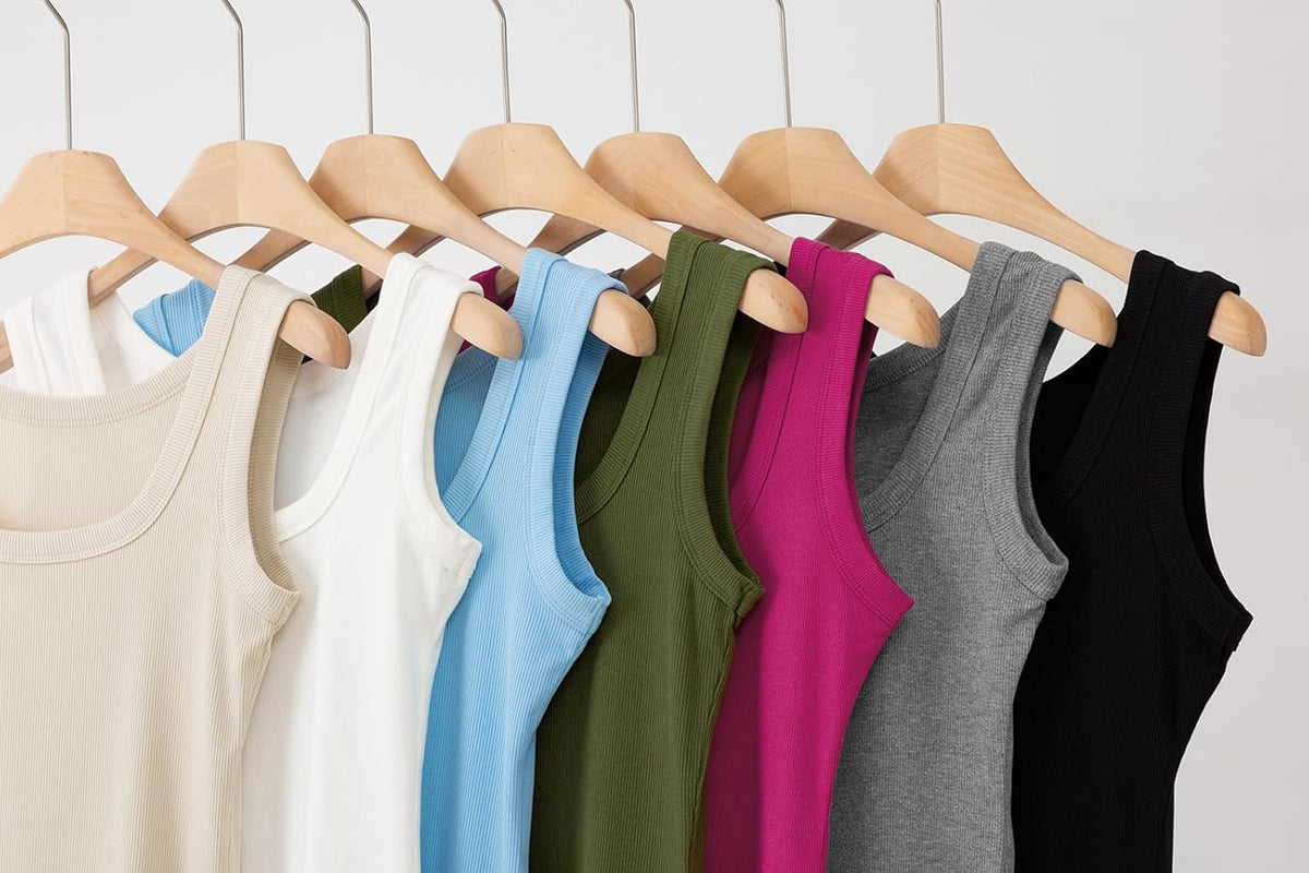 SVALIY Women's Fitted Ribbed Tank Top - Square Neck Sleeveless Shirt for Summer 2024