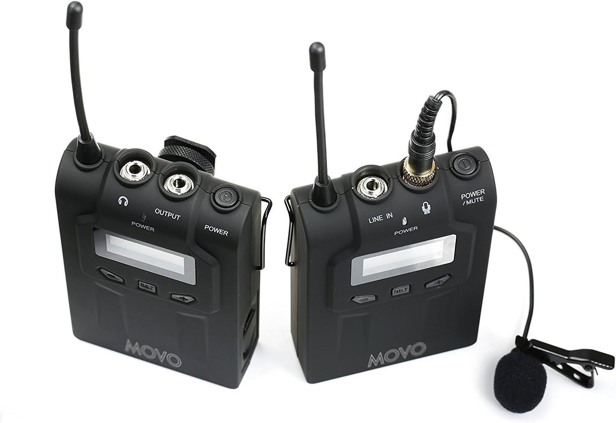 Movo WMIC70 Wireless Lavalier Microphone System - 48 Channel UHF Lapel Mic System with Cordless Mic, 3.5mm XLR Output, and Carrying Case (328-foot Range) - Lavalier Wireless Microphone System