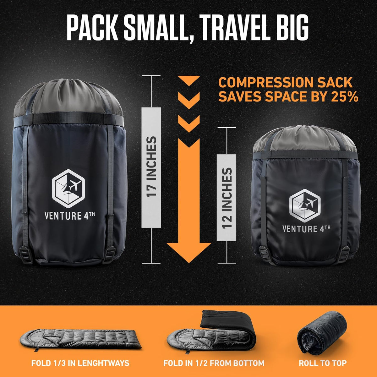 VENTURE 4TH Sleeping Bag - Lightweight & Warm for Cold Weather | XXL Size for Adults, Kids & Couples - Perfect for Hiking & Camping