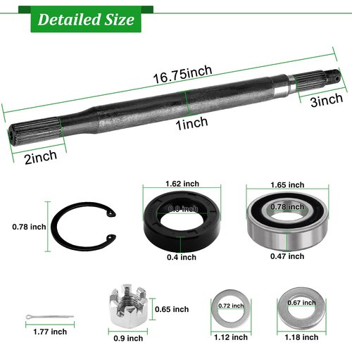 Cartalia Golf Cart Rear Axle Shaft with Bearing Seal Kit for 1994-2013 EZGO TXT/Medalist Electric Models, Replace # 20377-G12 Passenger Side (16 3/4" Length) 24-Teeth Splined Axle Shaft Assembly