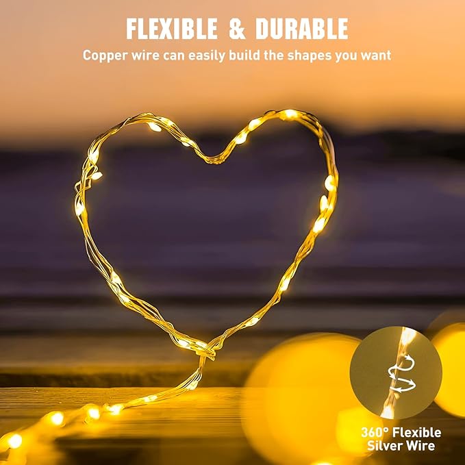 JMEXSUSS 4 Pack 50 LED Fairy Lights Battery Operated, 16ft Warm White Twinkle Lights Indoor Outdoor, Battery Powered Fairy String Lights for Bedroom Classroom Dorm Wedding Party DIY Decoration