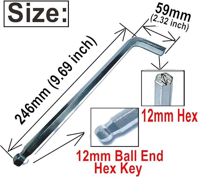 12mm Ball End Allen Wrench sets,12mm Hex Key Wrench set,12mm ball end Hex Driver allen key Door Key L Shaped hex wrench set with Long Arm 246mm lengh.12mm ball end hex wrench 1pcs