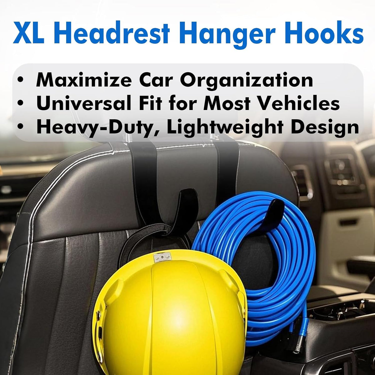 Travel Depot XL Hard Hat Holder for Truck Seat – Heavy-Duty Headrest Hooks, Hardhat Buddy Hanger & Seat Back Organizer for Hard Hats, Bags & Gear, Truck Accessory Organizer, 4-Pack