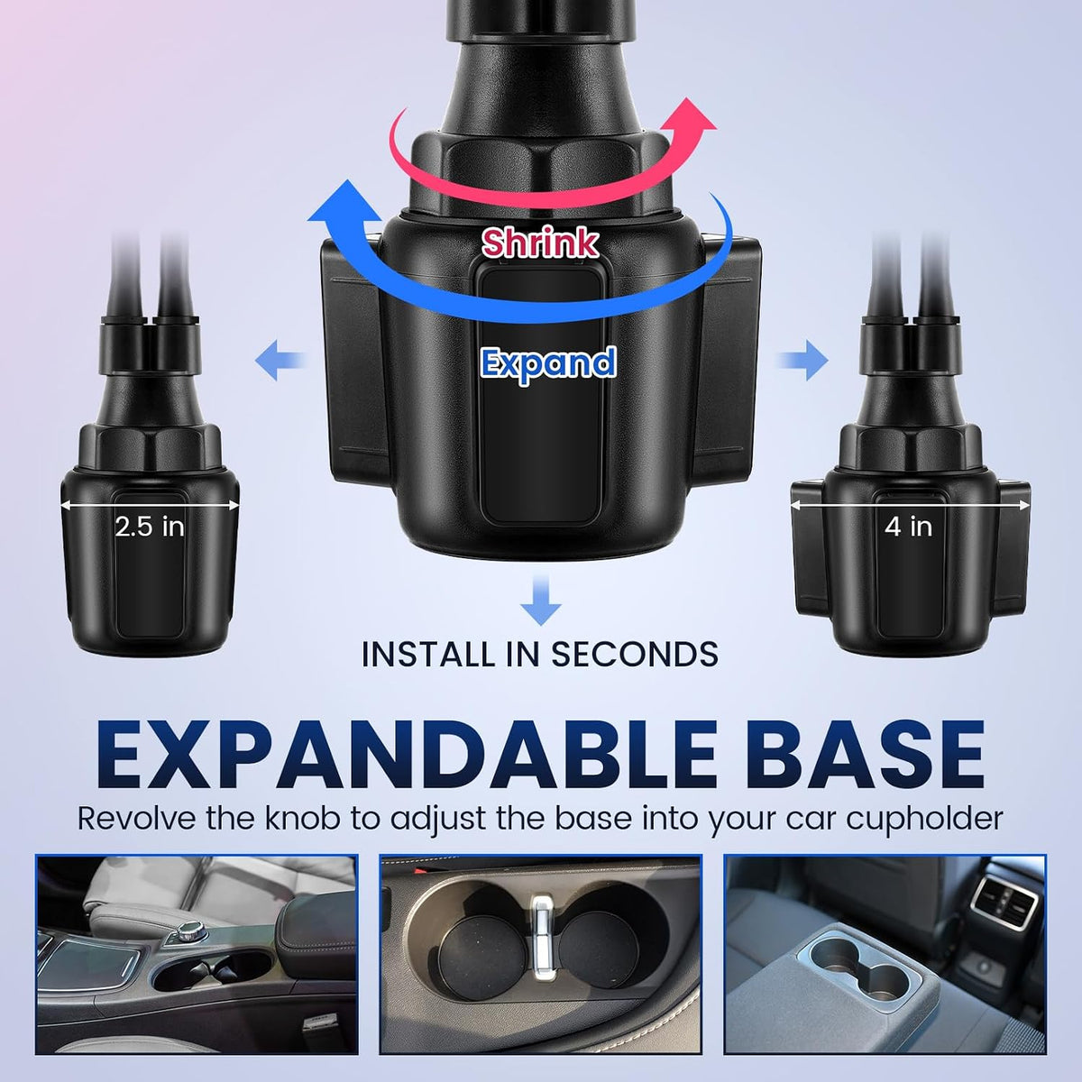 DaisyInner Dual Phone Car Mount Cup Holder 360° Rotatable 2.6"-4.3"