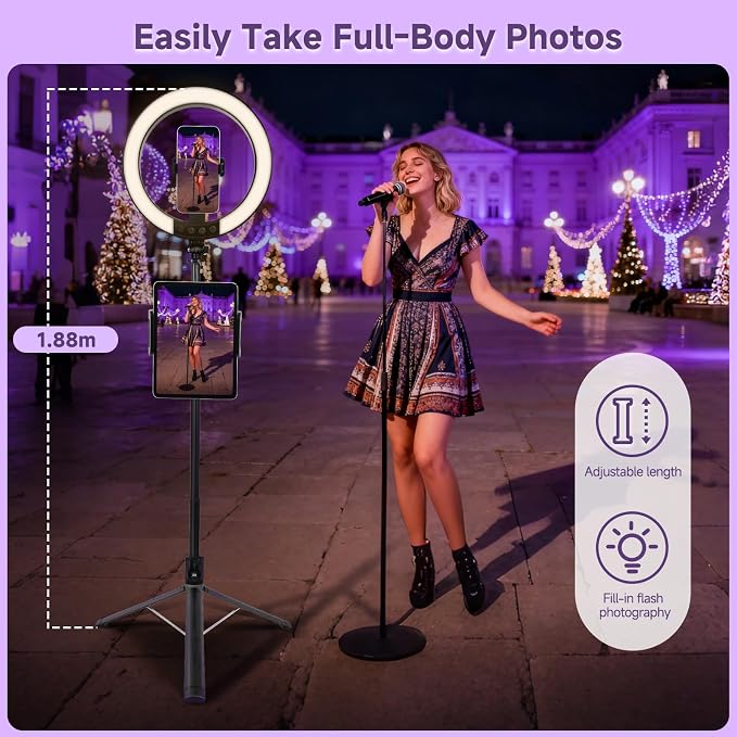 10" Ring Light with Stand 74'' Tall & Phone Holder, RGB Full Color Modes Selfie