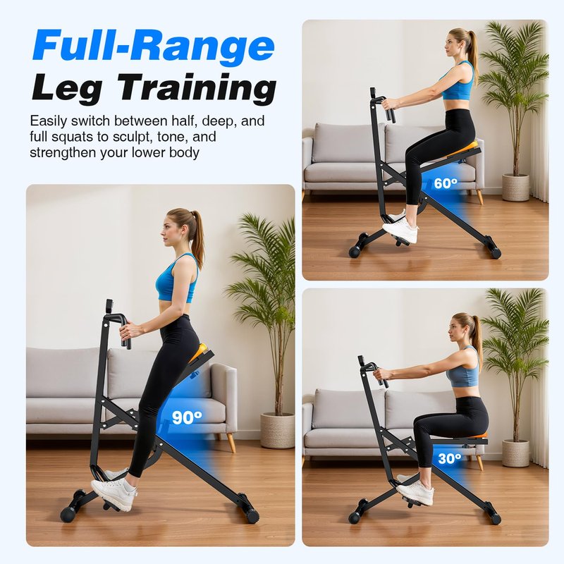 OWLSKY Squat Rowing Machine for Home Gym, Compact Foldable Squat Exercise Machine with LCD Monitor, Low-Impact Workout, Adjustable Seat, 350 LBS, Full-Body Fitness Equipment