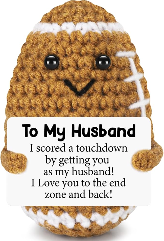 Birthday Gifts for Husband from Wife, Christmas Handmade Inspirational Crochet Football Gift for Him, Cool Wedding Anniversary Present for Husband, Cute Emotional Home Decor for Couple, Hubby, Spouse