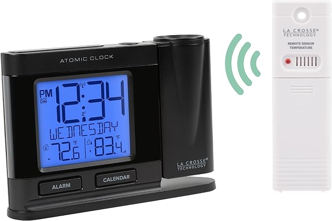 La Crosse Technology 616-41667-INT Black Atomic Projection Alarm Clock