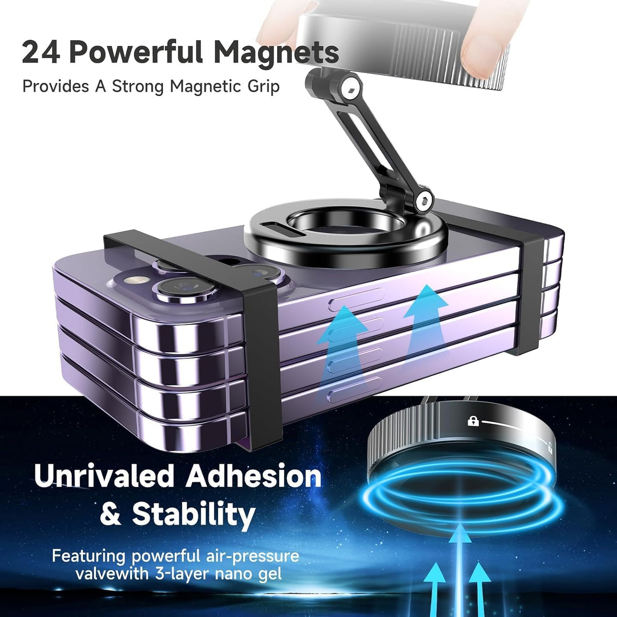 YAOKEEP Magnetic Car Phone Holder, Vacuum Magnetic Phone Mount