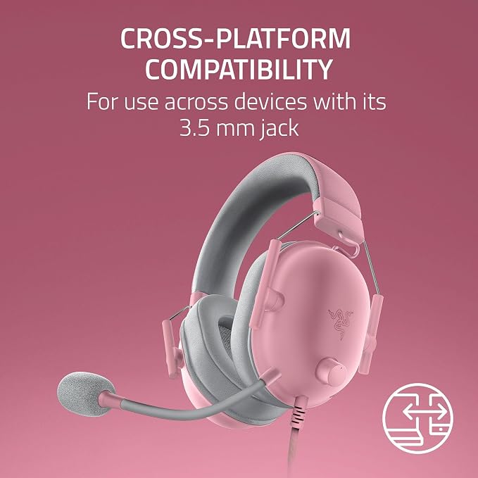 Razer BlackShark V2 X Wired PlayStation Gaming Headset, Pink | 50mm Drivers, Cardioid Mic, Lightweight, Comfortable Noise Isolating Earcups, For PS5, Xbox Series X, PC, Switch, 3.5 mm Jack