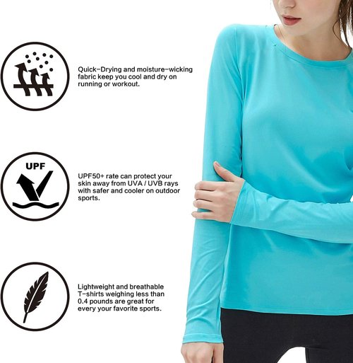 Isnowood Women's UPF 50+ Sun Protection Long Sleeve Swim Shirt - Athletic Rash Guard for Hiking & Running