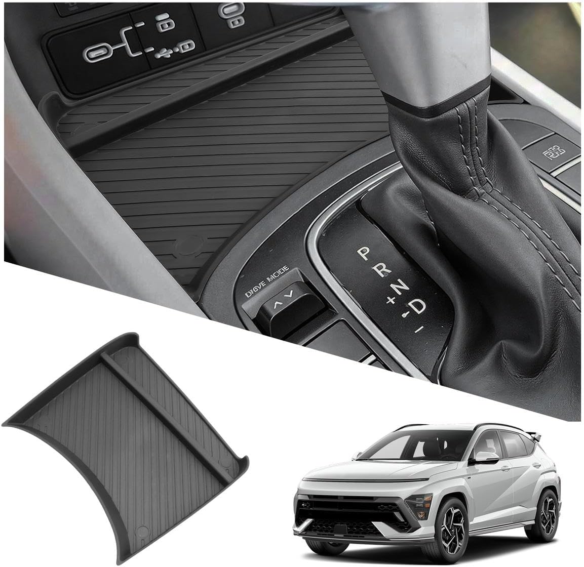 2026 Kona Console Organizer for 2026 Hyundai Kona Accessories TPE Front Console Organizer Compatible with 2024-2026 Hyundai Kona(Only for Gas SE SEL with Manual Shift Handle)